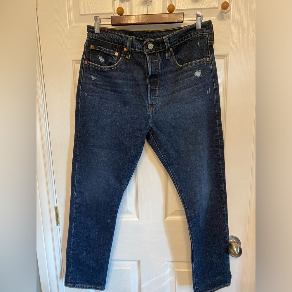 LEVI'S 501 Women Denim Jeans Button Fly  31W x 28L Dark Wash Distressed